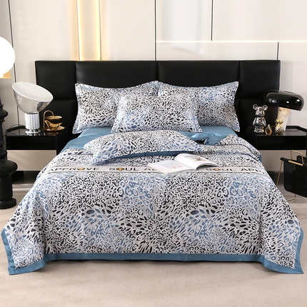 梦莱斯 2024新款拼角宽边水洗天丝夏被四件套 豹纹兰