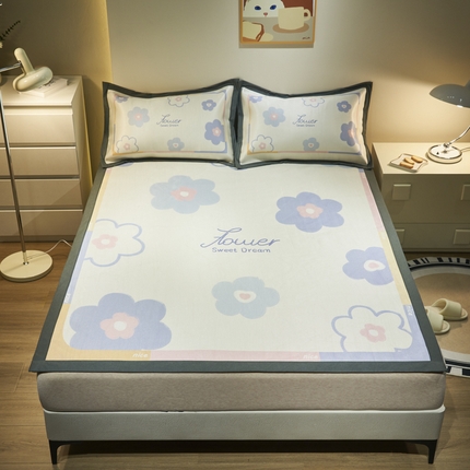 21度C 2024新款卡通大版数码印花冰藤席 花儿朵朵-床席款