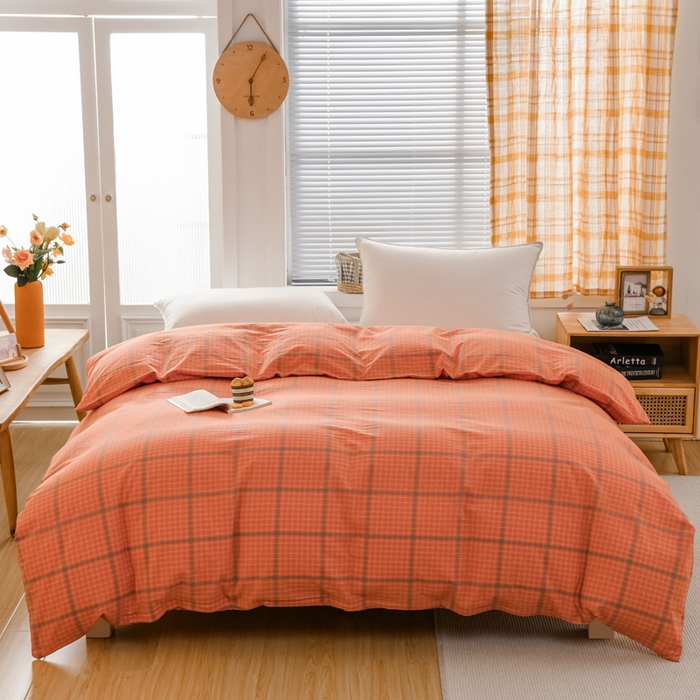 91家纺网 家纺一手货源 找家纺 柠萌家居 2024新款A类全棉色织水洗棉无印风四件套 瓦尔桔