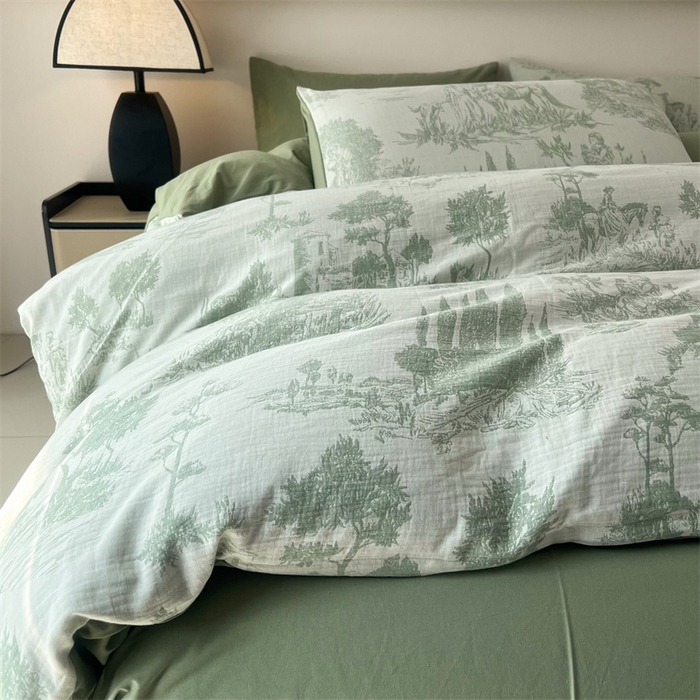 91家纺网 家纺一手货源 找家纺 HL原创 2024新款原创双层纱提花四件套 拾光-绿