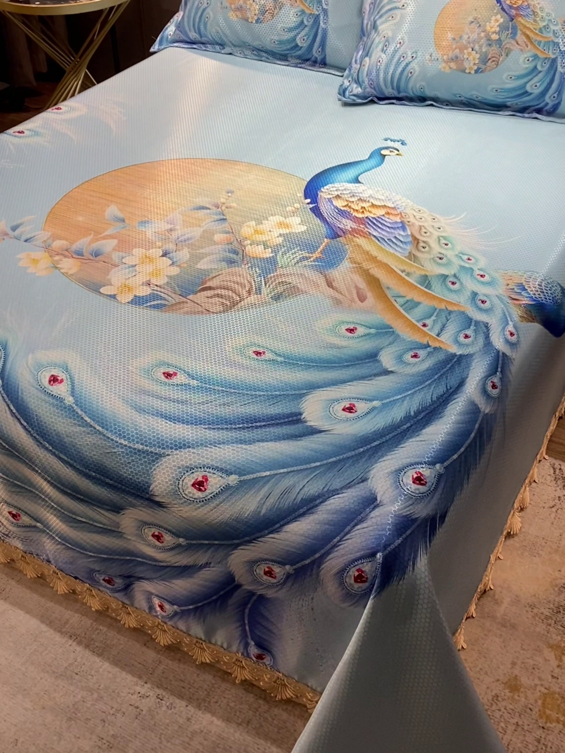 91家纺网 家纺一手货源 找家纺 大境 2024新款900d窝蜂冰丝凉席三件套 倾城之恋