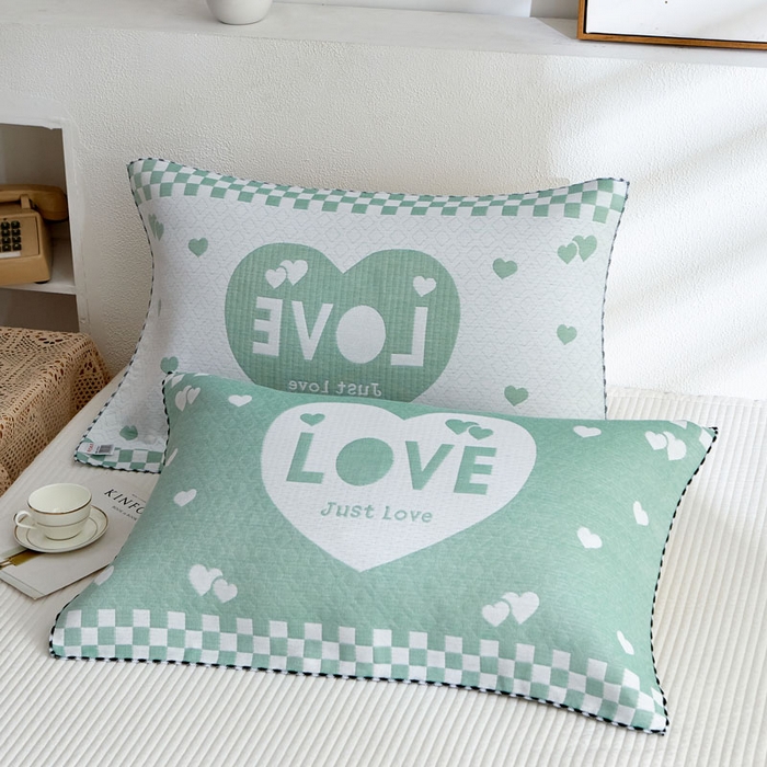 91家纺网 家纺一手货源 找家纺 朴尔-2024新款AB版蜂窝提花锁边立体枕巾50*76cm一对 只因爱情-绿