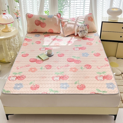 91家纺网 家纺一手货源 找家纺 佳梦达 2025新款0.4厚度印花凉感丝乳胶凉席 樱桃萌兔