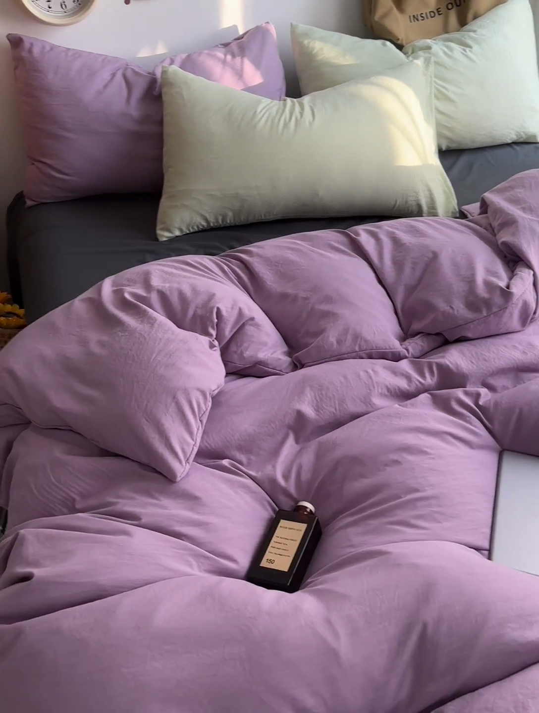 91家纺网 家纺一手货源 找家纺 易辰美 2024新款混搭超柔水洗棉四件套 香芋紫+酷灰