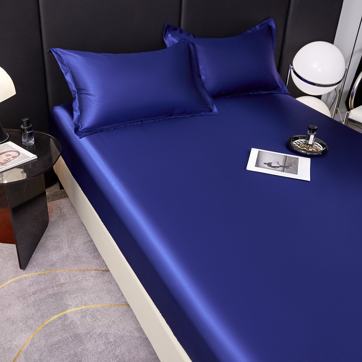 91家纺网 家纺一手货源 找家纺 梦舒羽 2025新款可水洗冰丝床垫保护套床笠三件套 深海蓝