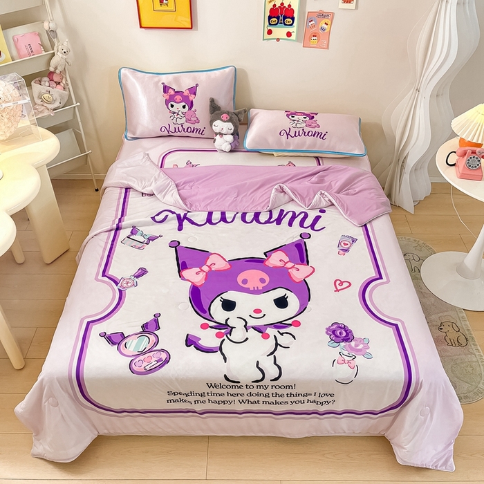 91家纺网 家纺一手货源 找家纺 博雅 2024新款三丽鸥凉感丝凉席夏被套件 大版-心动库洛米