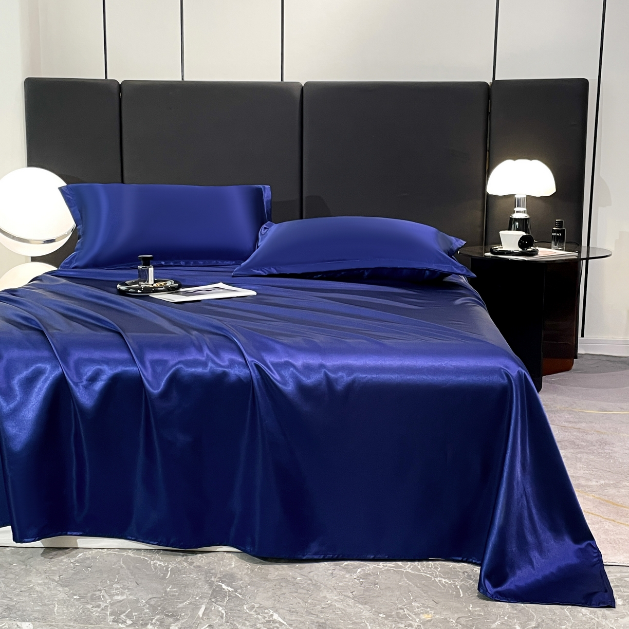 91家纺网 家纺一手货源 找家纺 梦舒羽 2025新款可水洗冰丝床垫保护罩防尘床单三件套 深海蓝