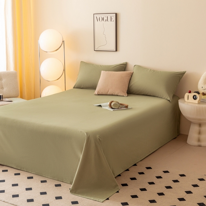 91家纺网 家纺一手货源 找家纺 寐眠 2024新款全棉水洗棉床单床笠单品-单床单 橄榄绿