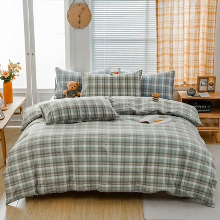 柠萌家居 2024新款A类全棉色织水洗棉无印风四件套 遇见绿格