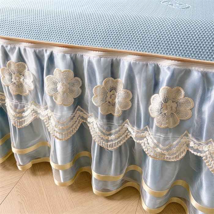 91家纺网 家纺一手货源 找家纺 虹星家纺 2024新款A类冰感凉豆豆可拆卸床裙席三件套 宝石蓝