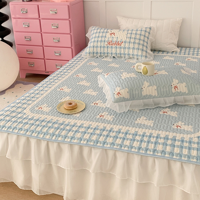 91家纺网 家纺一手货源 找家纺 昔可家纺 2024新款床裙款乳胶席 蝴蝶结小兔