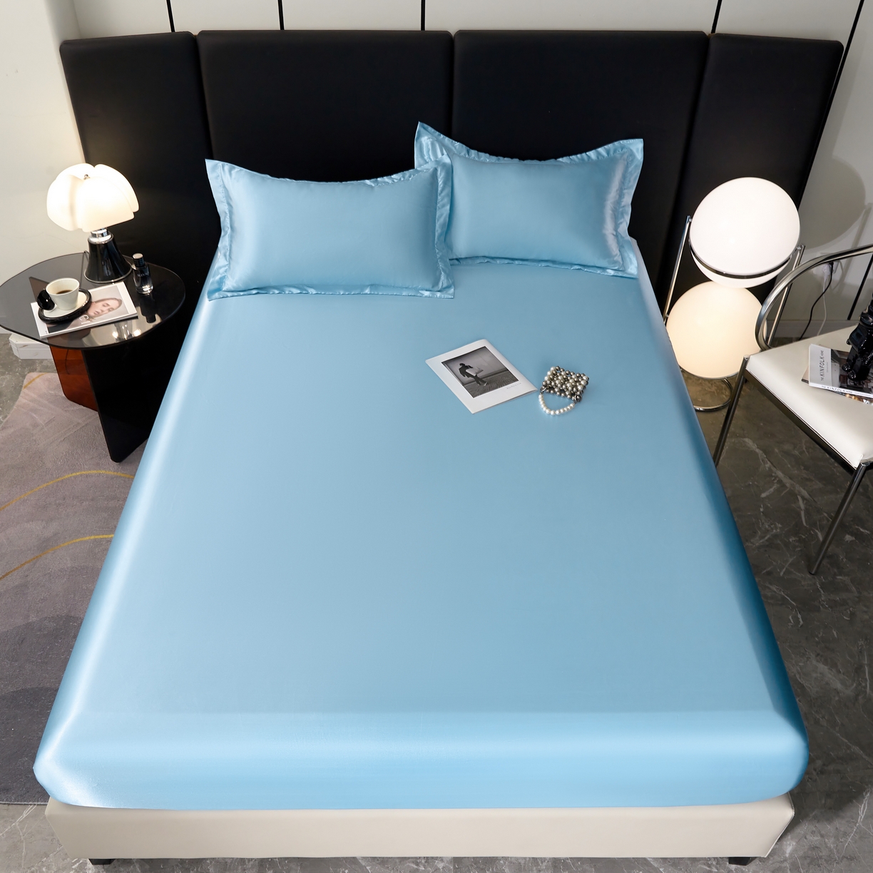 91家纺网 家纺一手货源 找家纺 梦舒羽 2025新款可水洗冰丝床垫保护套床笠三件套 天空蓝