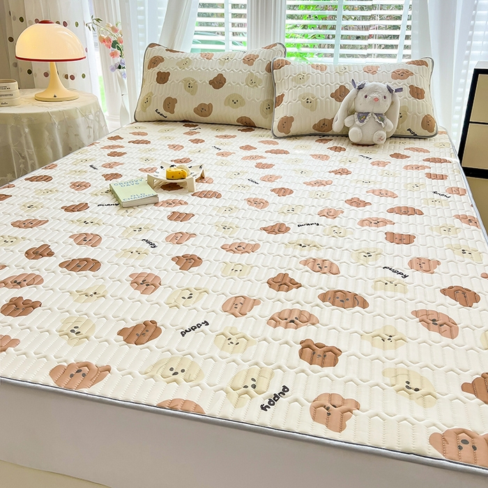 91家纺网 家纺一手货源 找家纺 佳梦达 2025新款0.4厚度印花凉感丝乳胶凉席 趣味狗