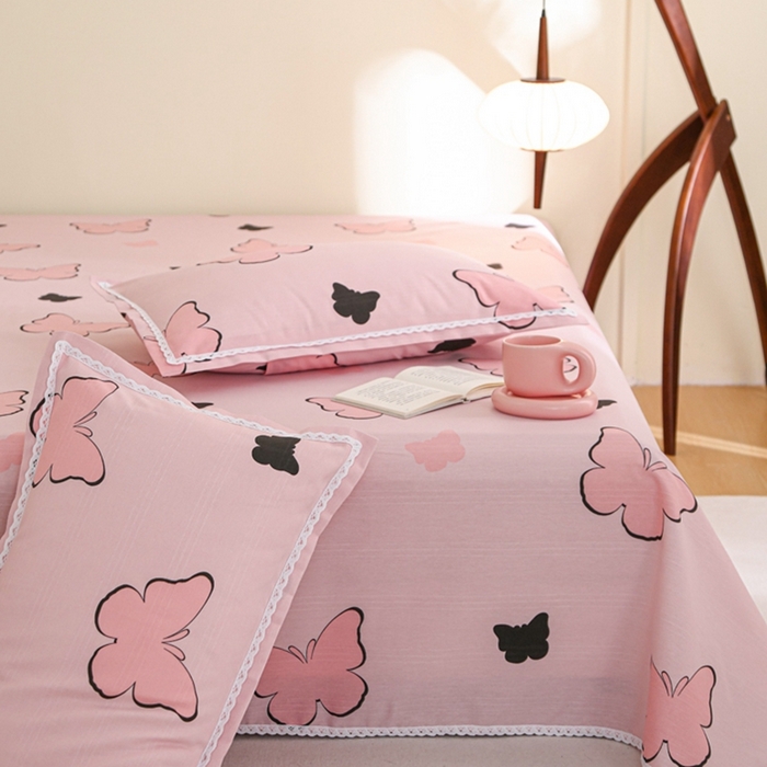 91家纺网 家纺一手货源 找家纺 萌宝 2025老粗布新款纯棉细纱三枚缎卡帆布花边款软凉席床单提供买家秀恋蝶