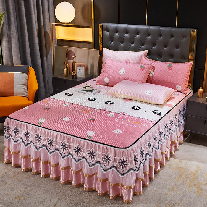 91家纺网 家纺一手货源 找家纺 情恒 2025新款可脱卸印花夹棉冰丝凉席三件套 快乐兔