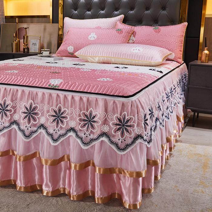 91家纺网 家纺一手货源 找家纺 情恒 2025新款可脱卸印花夹棉冰丝凉席三件套 快乐兔