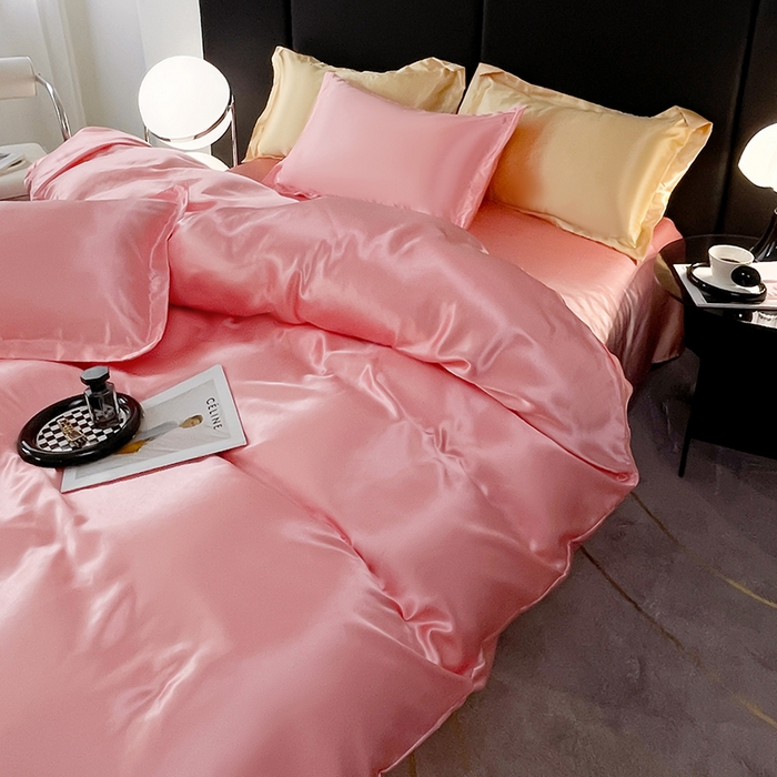 91家纺网 家纺一手货源 找家纺 梦舒羽 2025新款可水洗冰丝被套床单枕套夏季四件套 玉色