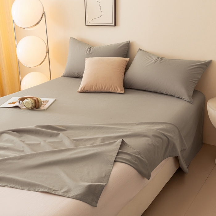 91家纺网 家纺一手货源 找家纺 寐眠 2024新款全棉水洗棉床单床笠单品-单床单 水泥灰