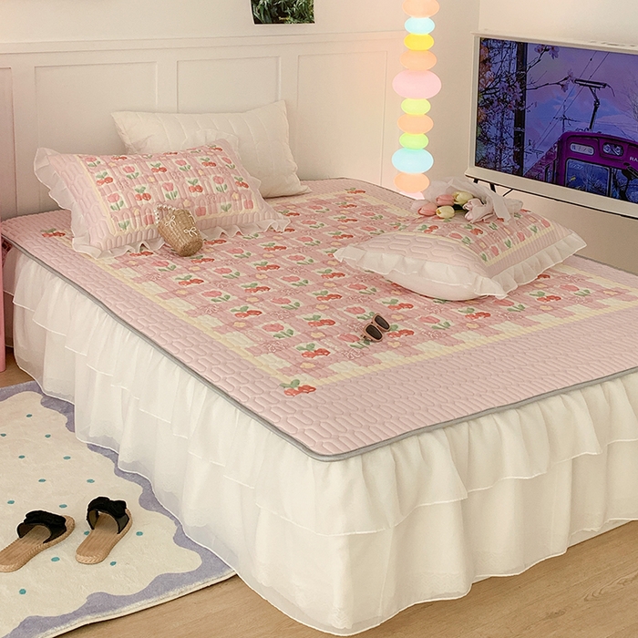 91家纺网 家纺一手货源 找家纺 昔可家纺 2024新款床裙款乳胶席 樱桃郁金香