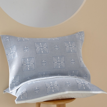 朴尔-2024年全棉纱布蜂窝结构系列枕巾一对  52*78cm 魔方印-浅蓝