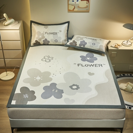 21度C 2024新款卡通大版数码印花冰藤席 灵空之花-床席款