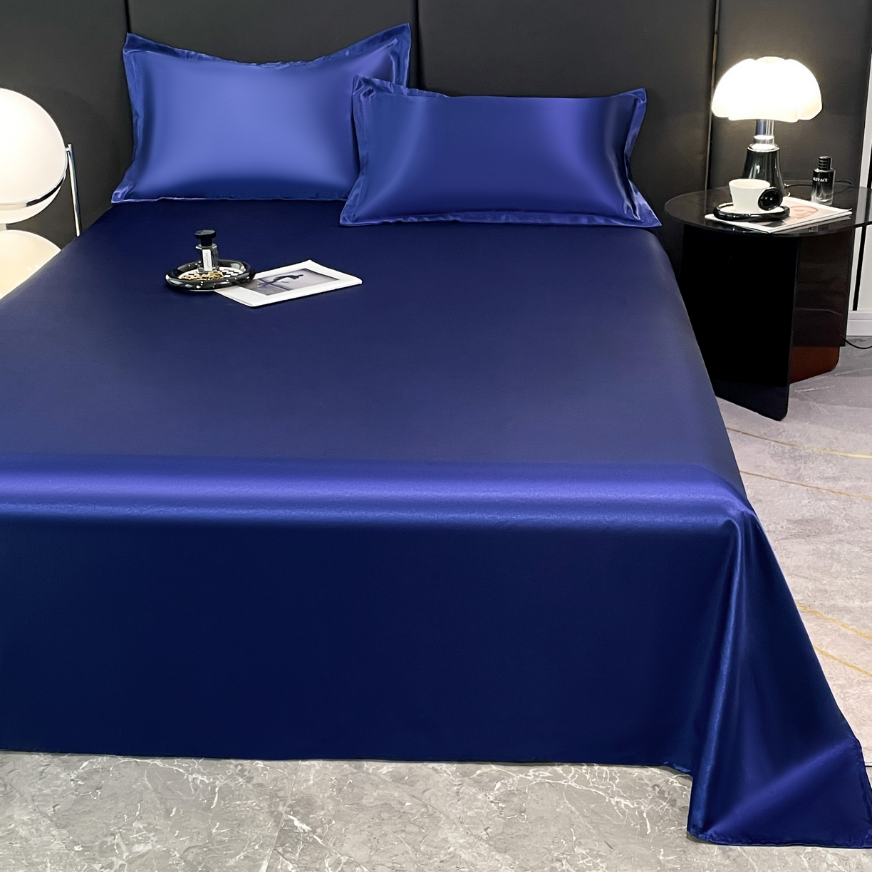 91家纺网 家纺一手货源 找家纺 梦舒羽 2025新款可水洗冰丝床垫保护罩防尘床单三件套 深海蓝