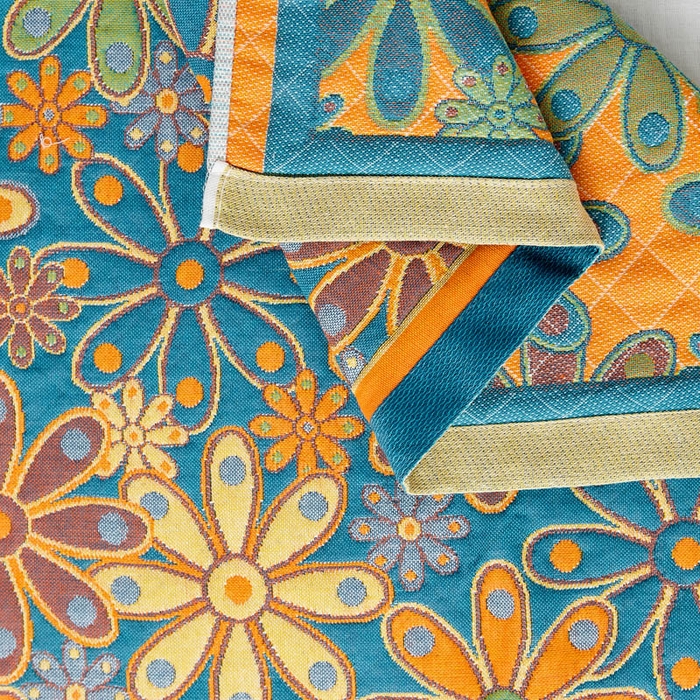 91家纺网 家纺一手货源 找家纺 朴尔-2024全棉四层纱布色织提花宽边时尚枕巾系列52*78一对 繁花似锦-蓝