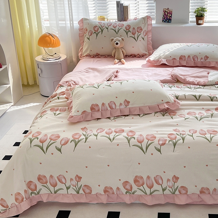 91家纺网 家纺一手货源 找家纺 梦莱斯 2024新款时尚舒适泡泡棉夏被四件套 密语