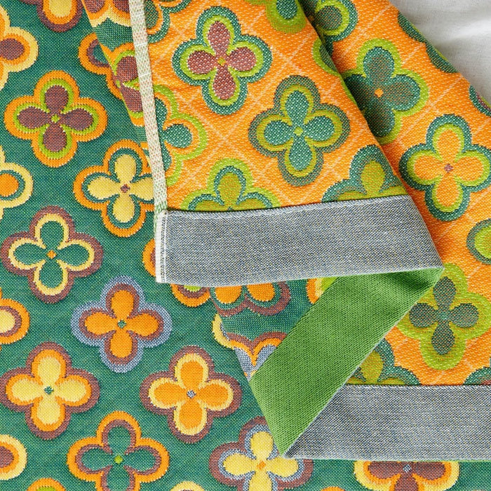 91家纺网 家纺一手货源 找家纺 朴尔-2024全棉四层纱布色织提花宽边时尚枕巾系列52*78一对 四叶心-绿