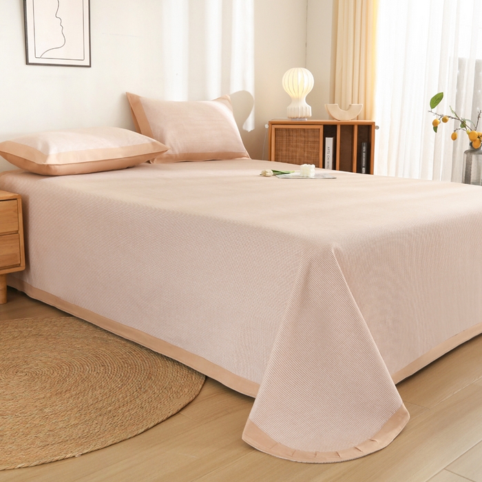 91家纺网 家纺一手货源 找家纺 金泰莱 2025新款加厚老粗布凉席三件套全棉老粗布床单纯棉床单软凉席 花溪