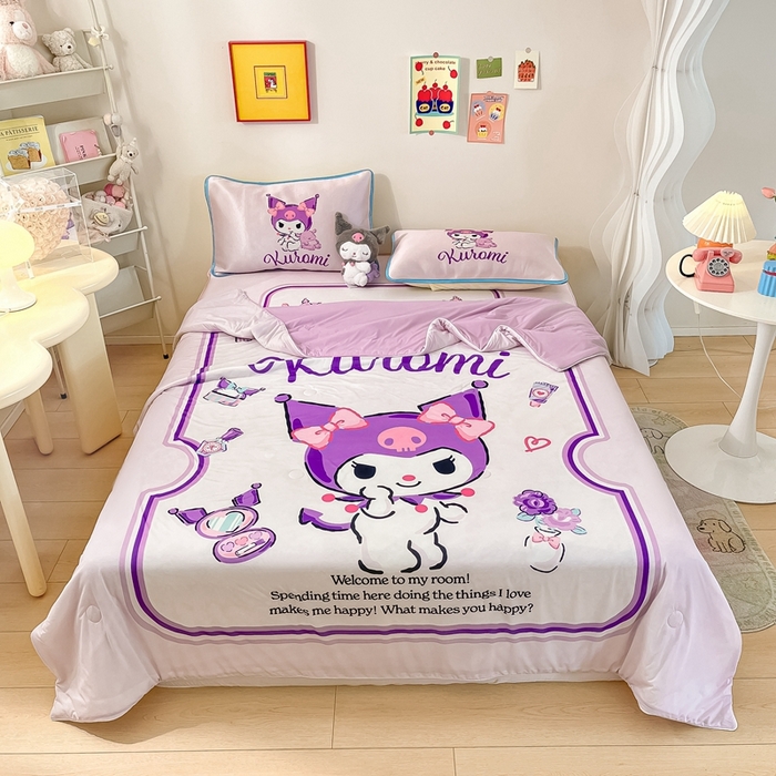 91家纺网 家纺一手货源 找家纺 博雅 2024新款三丽鸥凉感丝凉席夏被套件 大版-心动库洛米