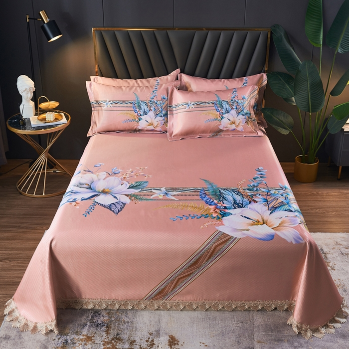 91家纺网 家纺一手货源 找家纺 大境 2024新款900d窝蜂冰丝凉席三件套 俏丽花姿