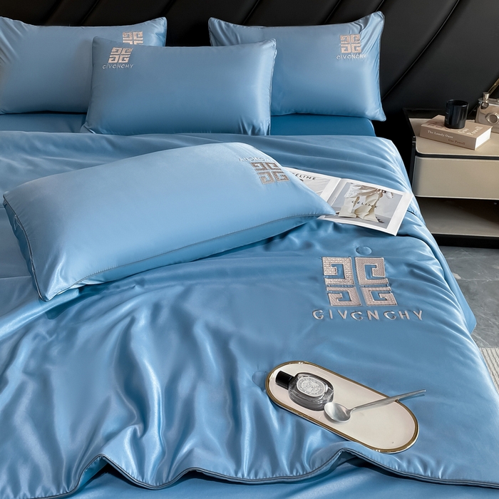 91家纺网 家纺一手货源 找家纺 露梦家纺 2025新款水洗真丝刺绣夏被-梵希 梵希-冰川蓝