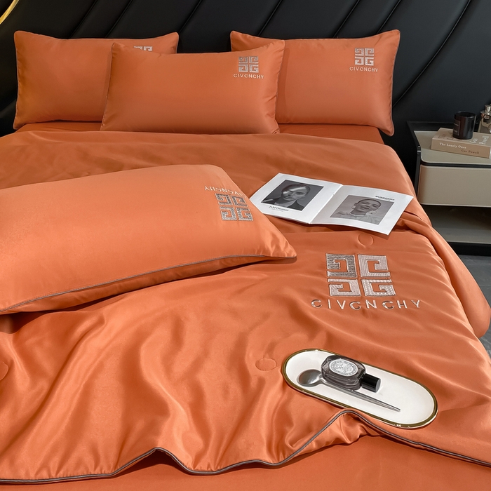 91家纺网 家纺一手货源 找家纺 露梦家纺 2025新款水洗真丝刺绣夏被-梵希 梵希-爱马橙