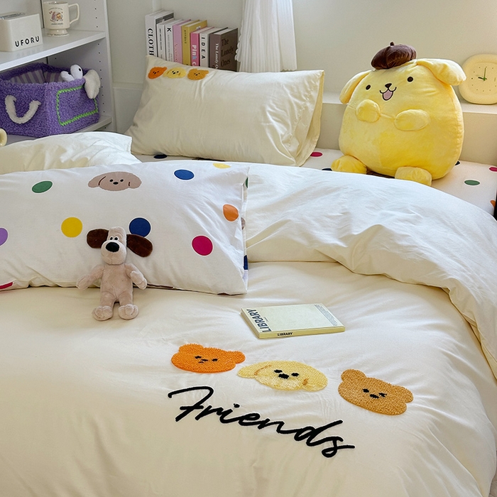 91家纺网 家纺一手货源 找家纺 澳萝拉 2024新款纯棉毛巾绣卡通四件套 酥酥熊