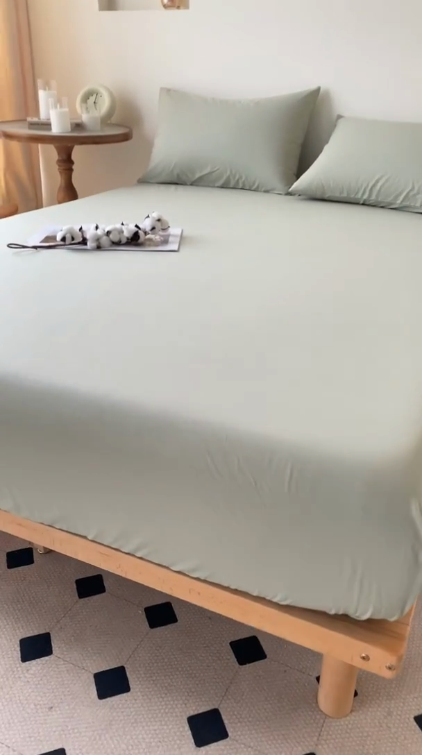 91家纺网 家纺一手货源 找家纺 寐眠 2024新款全棉水洗棉床单床笠单品-单床笠 豆绿