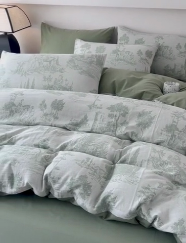 91家纺网 家纺一手货源 找家纺 HL原创 2024新款原创双层纱提花四件套 拾光-绿