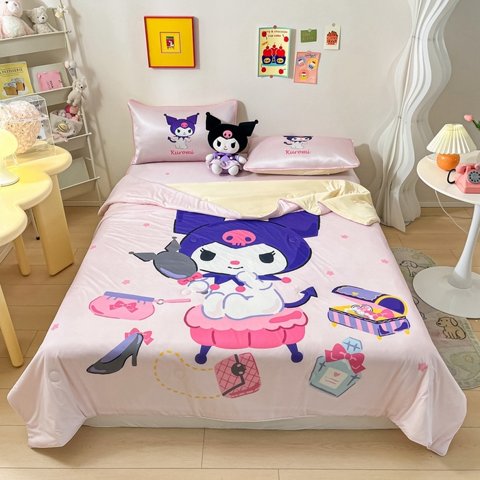 91家纺网 家纺一手货源 找家纺 博雅 2024新款三丽鸥凉感丝凉席夏被套件 大版-时尚库洛米