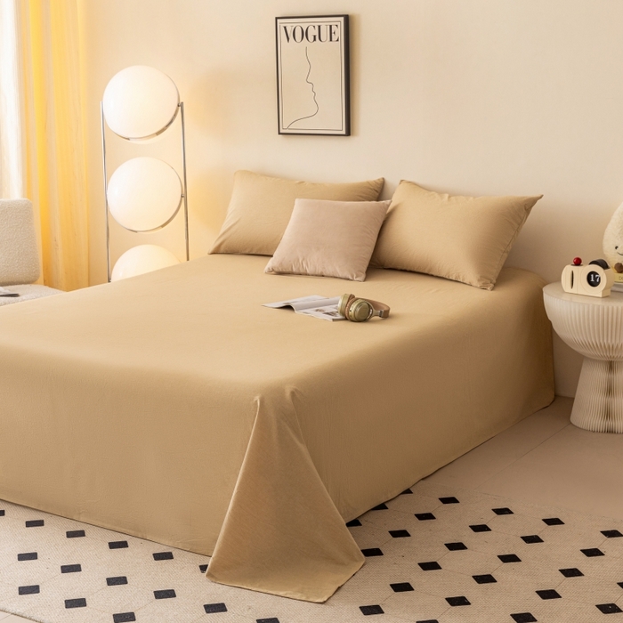 91家纺网 家纺一手货源 找家纺 寐眠 2024新款全棉水洗棉床单床笠单品-单床单 浅咖