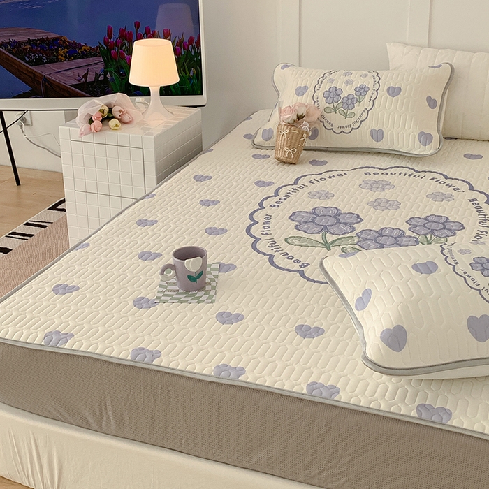 91家纺网 家纺一手货源 找家纺 昔可家纺 2024新款床笠款乳胶席 紫爱心小花朵