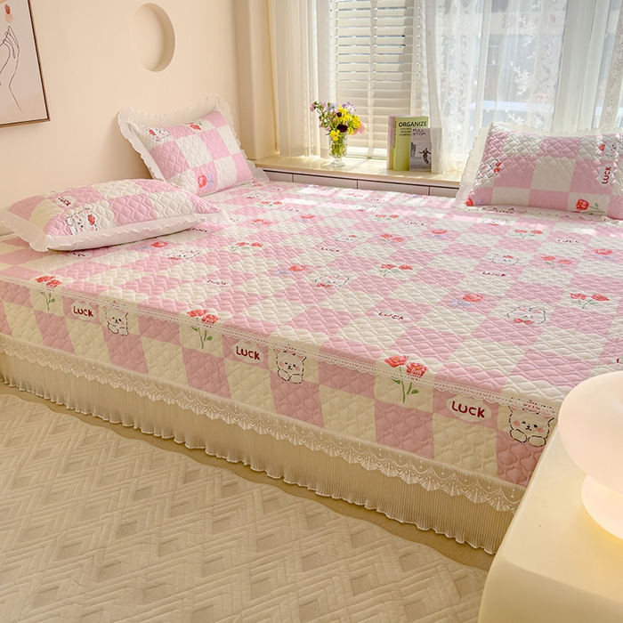 91家纺网 家纺一手货源 找家纺 冬然 2023新款全棉防滑榻榻米垫子炕垫纯棉床盖夹棉床单纯棉床单-幸福兔