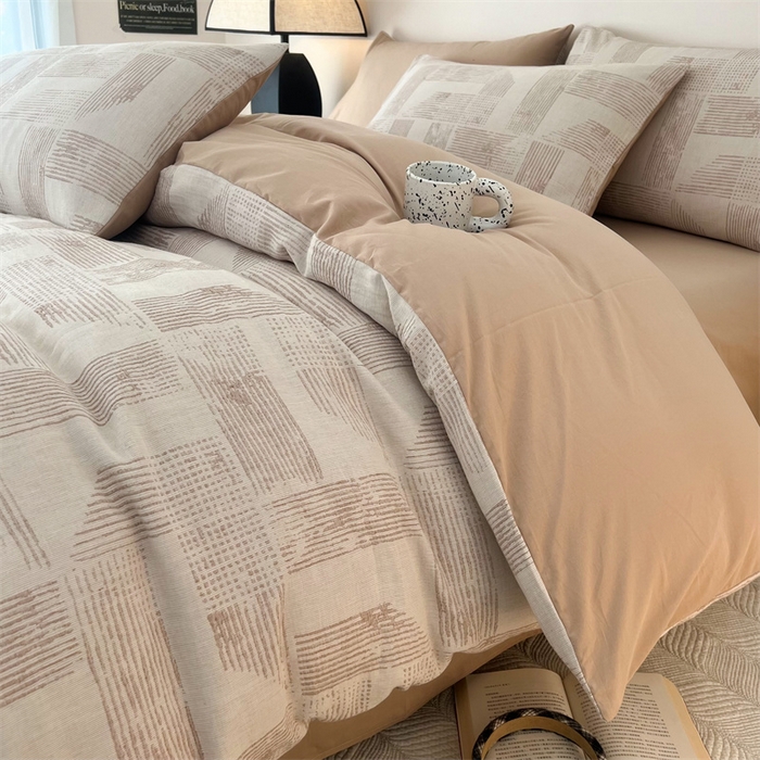 91家纺网 家纺一手货源 找家纺 HL原创 2024新款原创双层纱提花四件套 几何-咖