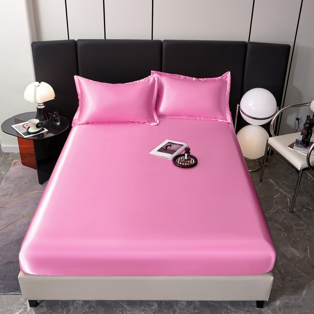 91家纺网 家纺一手货源 找家纺 梦舒羽 2025新款可水洗冰丝床垫保护套床笠三件套 粉色