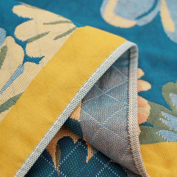 91家纺网 家纺一手货源 找家纺 朴尔-2024新款纯棉色织提花宽边定位四层纱布枕巾一对52*78 春色满园-绿