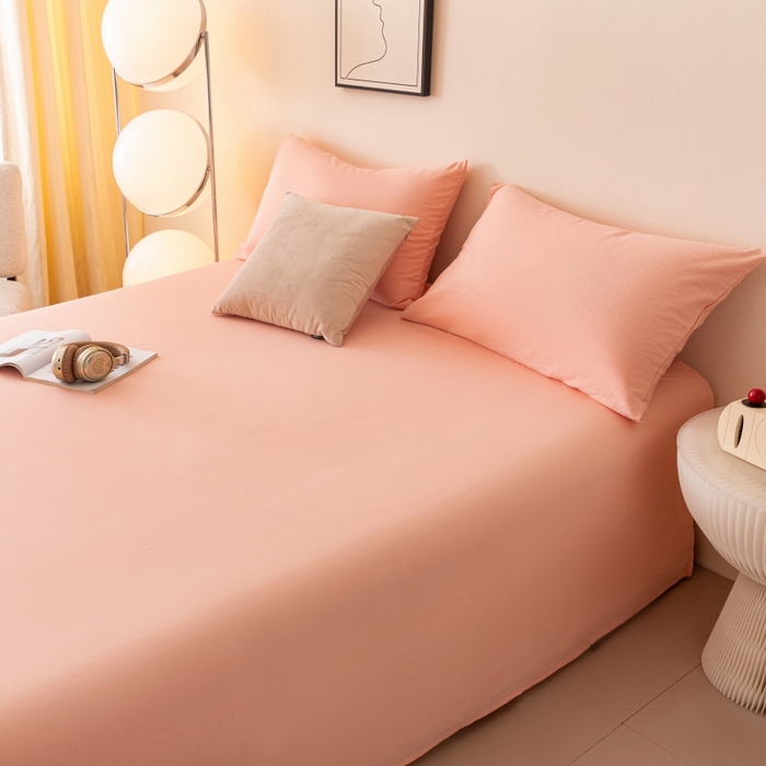 91家纺网 家纺一手货源 找家纺 寐眠 2024新款全棉水洗棉床单床笠单品-单床单 浅粉