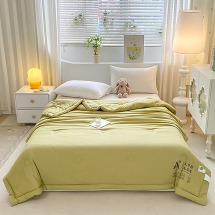 恋之巢2024新款泡泡棉夏被四件套 单夏被 纯色夏被大豆蛋白抗菌纤维棉被 柳叶绿