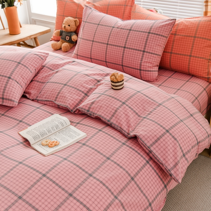 91家纺网 家纺一手货源 找家纺 柠萌家居 2024新款A类全棉色织水洗棉无印风四件套 瓦尔粉