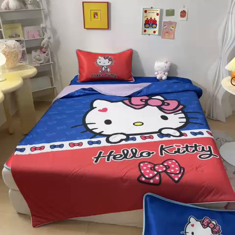 91家纺网 家纺一手货源 找家纺 博雅 2024新款三丽鸥凉感丝凉席夏被套件 大版-蝴蝶结KT