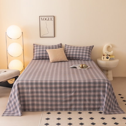 寐眠 2024新款全棉水洗棉床单床笠单品-单床单 紫灰格