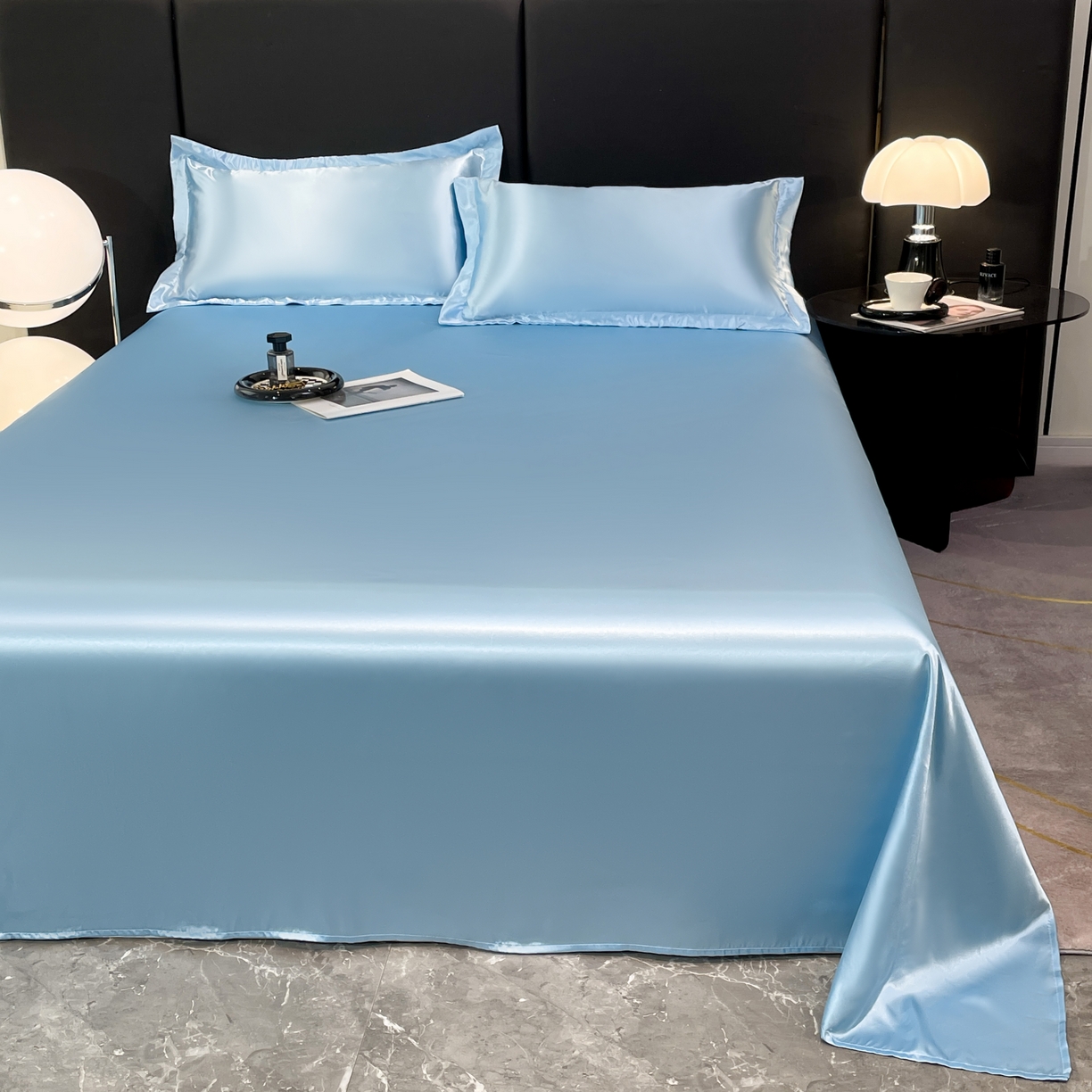 91家纺网 家纺一手货源 找家纺 梦舒羽 2025新款可水洗冰丝床垫保护罩防尘床单三件套 天空蓝